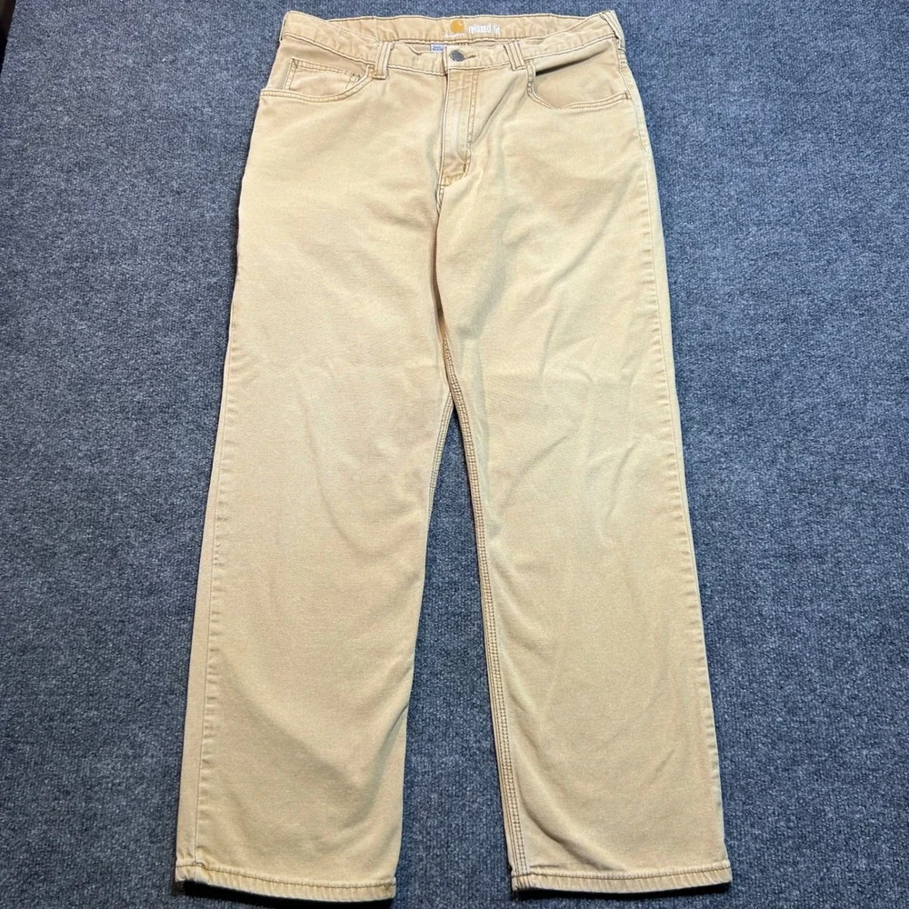 Carhartt Relaxed Fit Canvas Work Pants Tan Duck Mens 34x30 Straight Leg Utility